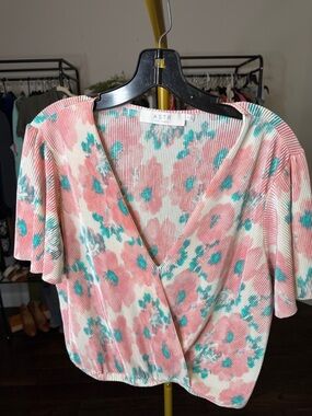 ASTR The Label Pink & Teal Floral Wrap-Front Blouse